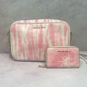 Michael Kors Large EW Crossbody Bag & Wallet Set Pink & White Shell Pink